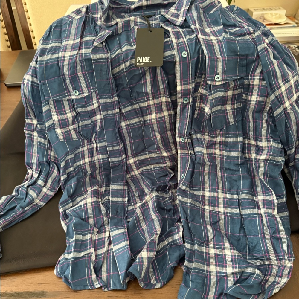 PAIGE Blue and Purple Casual Button Down Shirt